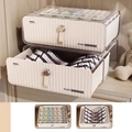 Organizer per cassetti impilabile color crema con texture a coste per biancheria e calze - Set da 2 pezzi (Reggiseno + Calzini) / Bianco crema trasparente