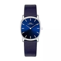 Minimalist ultra-thin men's quartz watch with blue sunray dial and leather strap - Silver Case Blue Dial Blue Leather