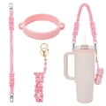 Pink daisy silicone cup accessory set with woven handle and protective base sleeve - K68893 Pink Set