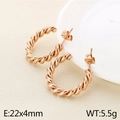 Rose gold twisted C-shaped hoop earrings with screw texture design for women - Rose Gold (KE117006-KFC)