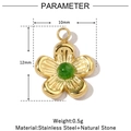 Detail showing 12mm x 10mm flower pendant made of gold stainless steel and green stone - VG832-Gold Flower Green Stone (Pack of 3)
