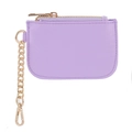 Detail view of purple nylon coin purse with gold zipper and lobster clasp keychain - Light Purple