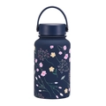 650ml dark blue vacuum insulated flask with floral prints and a portable handle - Dark Blue Pastoral Floral Design