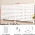 White pegboard organizer set with 4 panels, 15 hooks, and 3 vertical desk stands - Square Board Set 6 Standing / White