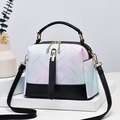 Gradient floral print handbag with black leather base and elegant gold hardware - Black