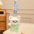 Cute cream plush bear charm in green checkered outfit with blue woven lanyard - Sporty Style Yellow Baseball Cap / 15cm Pendant