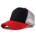 Three-color mesh trucker hat in red, black, and silver with breathable mesh back panel - Red Black Grey Mesh