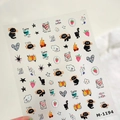 Cartoon Halloween nail stickers M-1194 featuring black cats and silver foil hearts - M-1194-Metallic Foil Jelly (Cute Cartoon Cat)