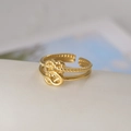 Vintage 14K vergoldeter Ring mit Doppelschlaufe und verstellbarem offenem Band für Damen - Einstellbar Offen / Gold Doppelschicht Knoten (R419) / Gold