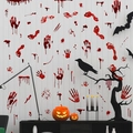 Detailed view of Halloween bloody handprint stickers on a rustic white wood wall - MS4073+4074 (Large Set/Set of 8)