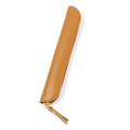 Minimalist caramel brown leather pencil case with a slim zipper design and leather puller - Brown