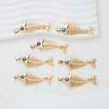 Golden fishbone charms with blue evil eye beads for handmade jewelry DIY necklaces - Blue Eye-YJ01-04