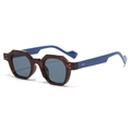 Gafas de sol retro con montura de carey oscuro y patillas azul real vibrantes - Gafas de Sol Poligonales / Montura Leopardo Patillas Azules Lentes Gris Negro