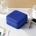 Electric blue cross-patterned leather jewelry travel case with a silver zipper - Small Square Box Deep Blue