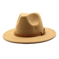 Classic camel wool fedora hat with a textured snakeskin embossed band and metal buckle - M (56-58cm) / Camel