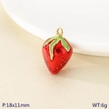 Enameled red strawberry pendant in stainless steel with gold trim, 18x11mm accessory - Gold Rim Red Enamel Strawberry Pendant (KLJ10242-ZGC)