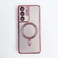 Magnetic clear case for Samsung S26 Ultra with electroplated pink frame and MagSafe ring - Pink / Samsung S21 FE