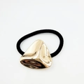 Detail of elegant black elastic hair tie featuring a polished gold triangle metal buckle - Triangular Metal Buckle (Hair Tie 79)