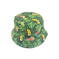 Detail of green bucket hat with tropical toucan and monstera leaf print patterns - M (56-58cm) / Green Toucan