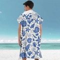Hooded beach poncho with dark blue ocean patterns on cream background microfiber - Pullover Style - Blue Shell