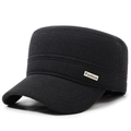 Gorra cadet negra clásica para hombre con textura de lana y etiqueta metálica de moda - Ajustable / Negro