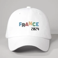 Gorra de béisbol blanca con colorido estampado France 2024 y visera curva de sol - Blanco