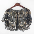 Women's black mesh shrug with gold sequins and beads in a vintage paisley pattern - Black Gold