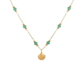 French vintage titanium steel necklace with gold shell pendant and green emerald beads - Gold Necklace (Approx 40+5cm)