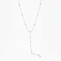 Elegant silver Y-shaped stainless steel lariat necklace with square cubic zirconia pendant - Silver Style (PD1788) / Silver