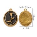 Oval gold and black oil painting rose pendant 30mm x 21mm for DIY jewelry making - Rose Oval Relief Pendant (Z2375GD) / Black