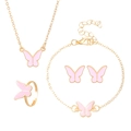 Romantisches rosa Schmetterling Schmuckset mit Halskette Armband Ohrringen und Ring - Rosa Schmetterling Stil (2322) / KC Gold