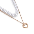 Collier double rang avec perles d'imitation blanches et pendentif cœur doré - Style Superposé Pendentif Coeur / Or Rose (KN203298-KFC)