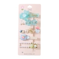Lot de 5 barrettes mignonnes avec ours bleu et motifs de cœur sur carte de présentation - #3 Série Verte