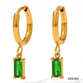 Elegante goldene Creolen mit rechteckigen smaragdgrünen Zirkonstein-Anhängern - Gold Grün Zirkonia (KDE406)