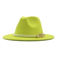 Chapeau Fedora en feutre vert fluo avec corde tressée blanche et chaîne dorée - M (56-58cm) / Vert Fluorescent