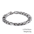 Silver NK curb chain bracelet in stainless steel, 210x10mm size, professional studio shot - Steel Color Cuban Chain (KB126632-Z)