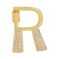 Golden capital letter R pendant with white zircon pavé setting and screw clasp - Letter R