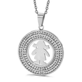 Silver titanium steel necklace featuring a hollowed girl pendant with sparkling rhinestones - Steel Color Hollow Girl Double Row Rhinestone Pendant (KP44707-K)