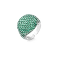 Anello regolabile in argento con superficie a cupola pavimentata di zirconi verdi - Aperto Regolabile / Platino Zircone Verde