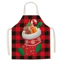 Red and black plaid Christmas apron with festive holiday sock pattern on white background - Style 15/Red Black Plaid Stocking