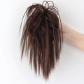 Messy brown hair bun claw clip extension with a natural loose fluffy texture - Dark Brown Highlights