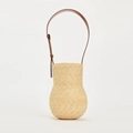 Bolso de hombro de paja hecho a mano con forma de calabaza y correa de cuero ajustable - Paja Natural