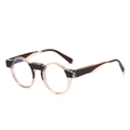 Retro round glasses with dark brown and transparent amber two-tone color block frame - Champagne Tea Frame