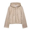 Veste à capuche beige en similicuir pour femme avec fermeture éclair à plat sur blanc - XS / Abricot