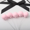 Five pink matte clay balloon cake toppers on wire stems for birthday party decor - Single Piece / Light Pink Single Ball