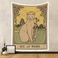 Detail of tarot cat tapestry with Ace of Wands illustration on minimalist beige wall - 73X95CM (Brushed Fabric) / Ace of Wands (GT220804)