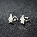 Minimalist stainless steel penguin stud earrings with a polished silver mirror finish - Penguin / Steel