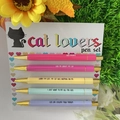 Five-piece colorful cat lovers pen set with gold trim and funny cat themed phrases - Cat Lovers