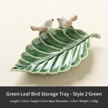 Green leaf ceramic jewelry tray with bird figurines for Nordic style home decoration - Green Leaf Bird Tray - Style 2 Green