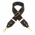 5cm leopard print wide nylon guitar strap with gold hardware and leather ends - Leopard Print Green